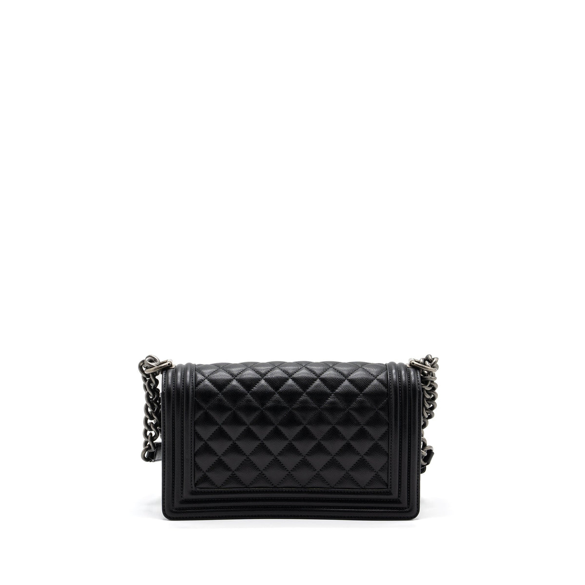CHANEL MEDIUM BOY BAG CAVIAR BLACK RUTHENIUM SILVER HARDWARE(MICROCHIP)