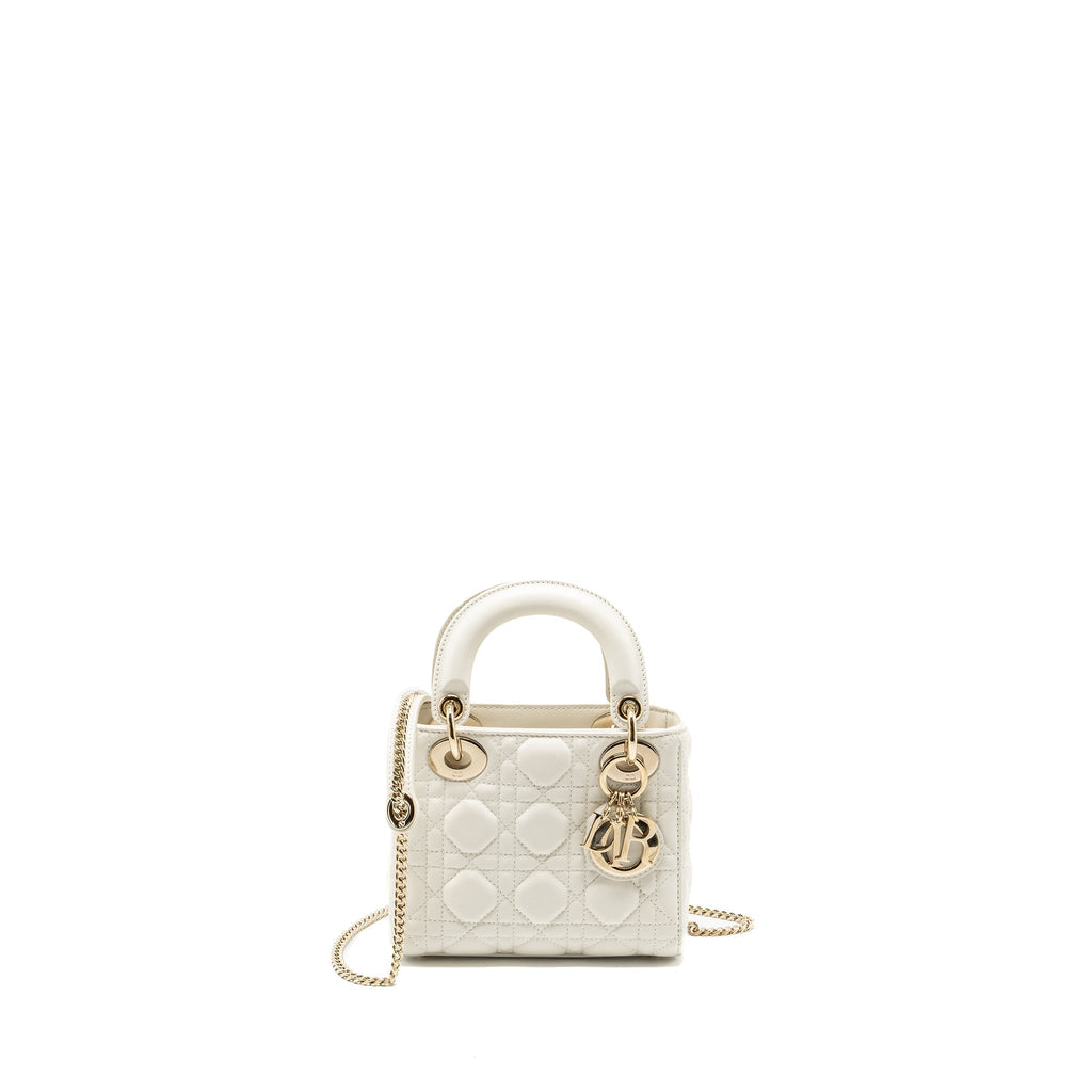 DIOR MINI LADY DIOR LAMBSKIN WHITE LGHW