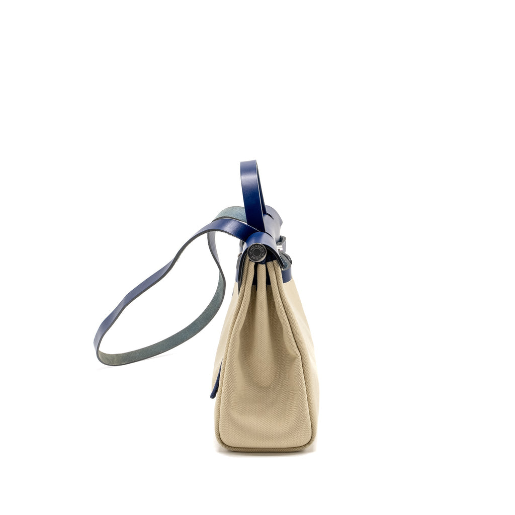 Hermes Herbag 31 Zip Bag Canvas/Leather Blue SHW