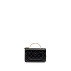 CHANEL PEARL DETAILED TOP HANDEL WALLET ON CHAIN LAMBSKIN BLACK LGHW (MICROCHIP)