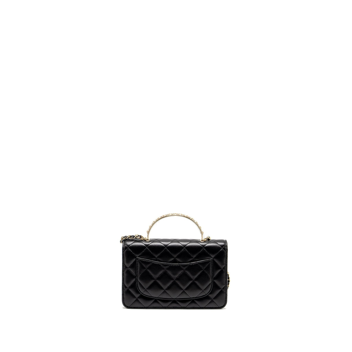 CHANEL PEARL DETAILED TOP HANDEL WALLET ON CHAIN LAMBSKIN BLACK LGHW (MICROCHIP)