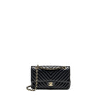 CHANEL MEDIUM CLASSIC DOUBLE FLAP BAG CHEVRON LAMBSKIN BLACK LGHW