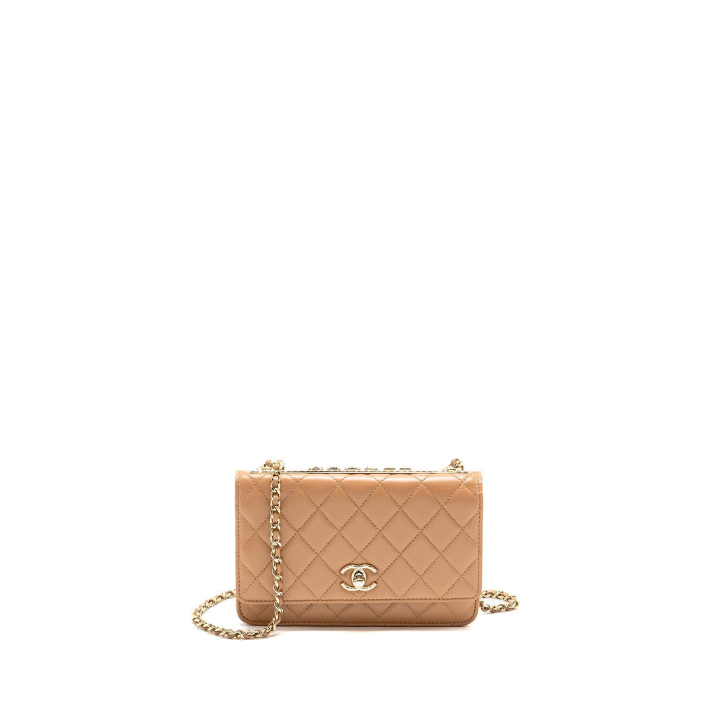 CHANEL TRENDY CC WALLET ON CHAIN LAMBSKIN DARK BEIGE LGHW (MICROCHIP)