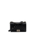 CHANEL MEDIUM BOY BAG CAVIAR BLACK RUTHENIUM SILVER HARDWARE(MICROCHIP)