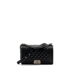 CHANEL MEDIUM BOY BAG CAVIAR BLACK RUTHENIUM SILVER HARDWARE(MICROCHIP)