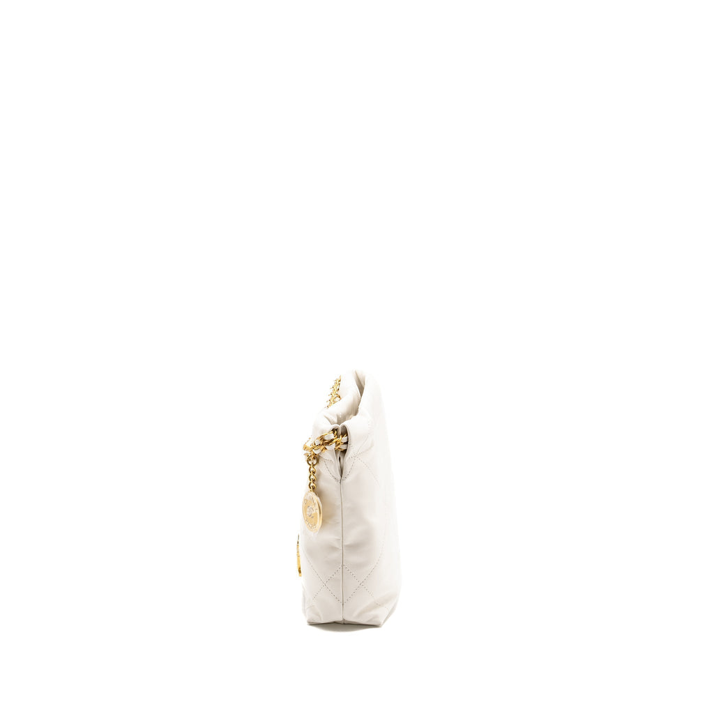 CHANEL MINI 22 BAG SHINY CALFSKIN WHITE GHW (MICROCHIP)