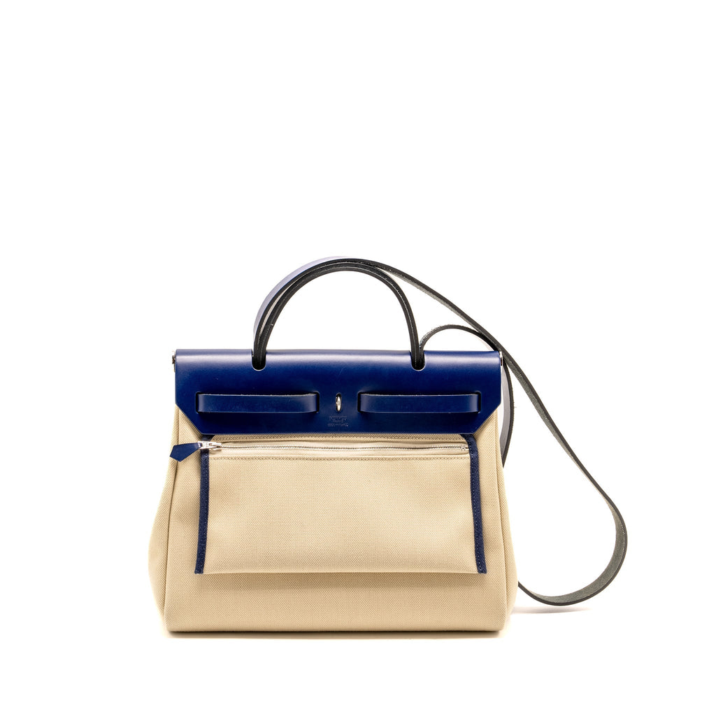 Hermes Herbag 31 Zip Bag Canvas/Leather Blue SHW