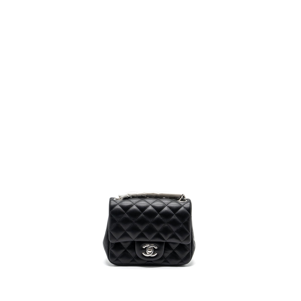 CHANEL MINI SQUARE FLAP BAG LAMBSKIN BLACK SHW (MICROCHIP)