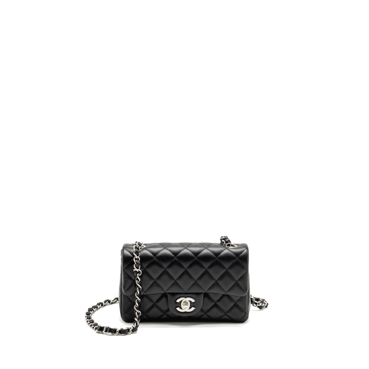 CHANEL MINI RECTANGULAR FLAP BAG LAMBSKIN BLACK SHW (MICROCHIP)