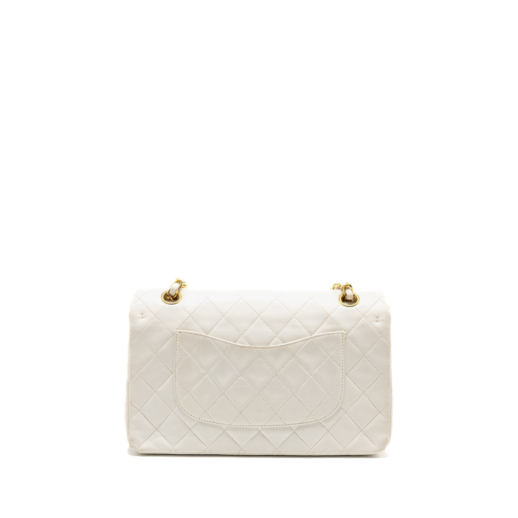 CHANEL VINTAGE MEDIUM CLASSIC DOUBLE FLAP BAG WHITE LAMBSKIN GHW