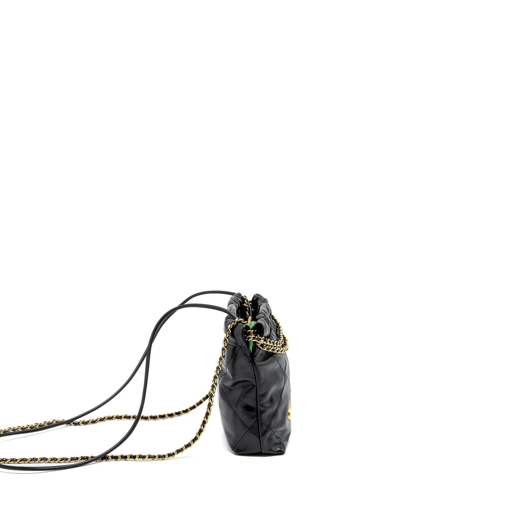 CHANEL MINI 22 BAG SHINY CALFSKIN BLACK GHW (MICROCHIP)