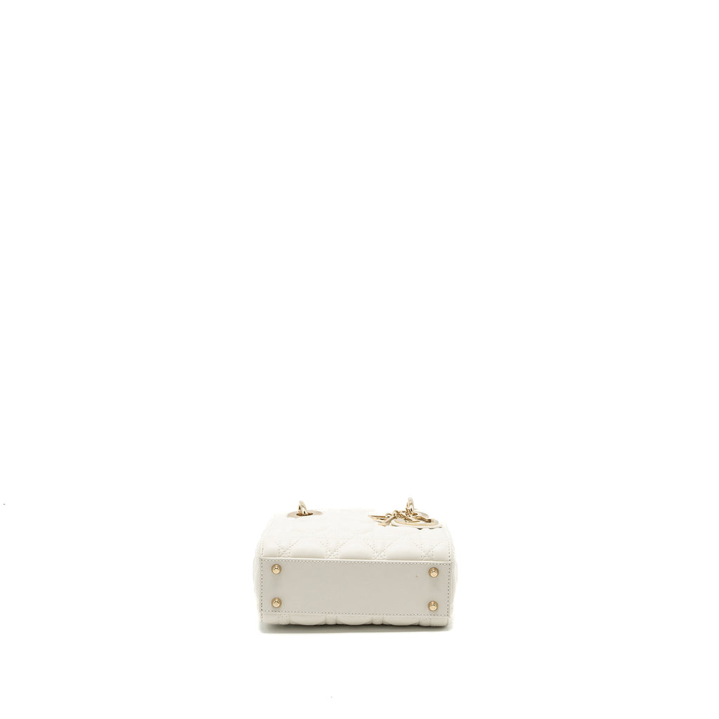 DIOR MINI LADY DIOR LAMBSKIN WHITE LGHW