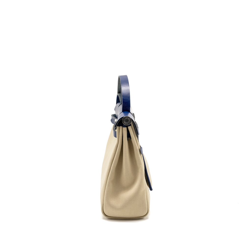 Hermes Herbag 31 Zip Bag Canvas/Leather Blue SHW