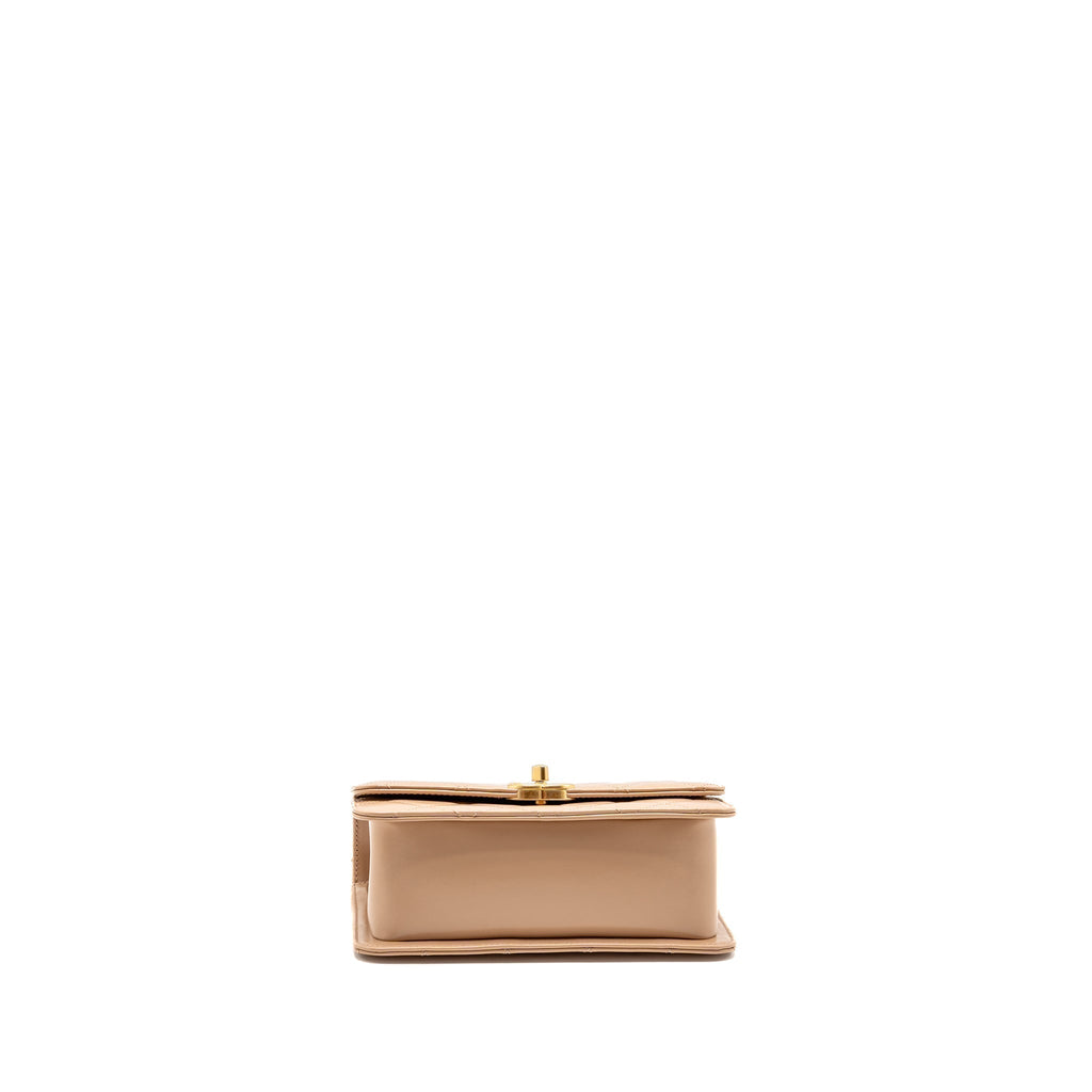 CHANEL GOLD CRUSH MINI FLAP BAG CALFSKIN BEIGE GHW (MICROCHIP)