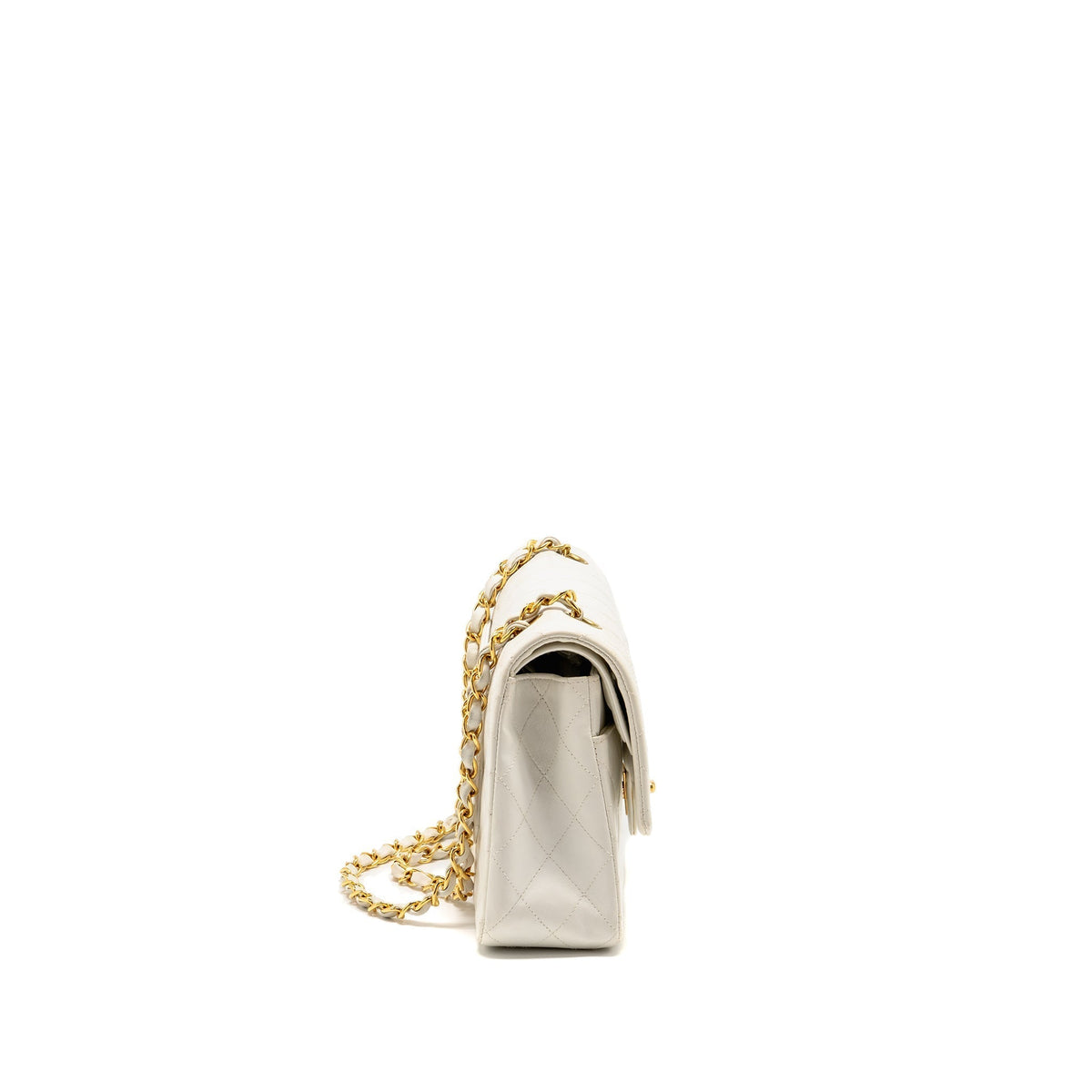 CHANEL VINTAGE MEDIUM CLASSIC DOUBLE FLAP BAG WHITE LAMBSKIN GHW