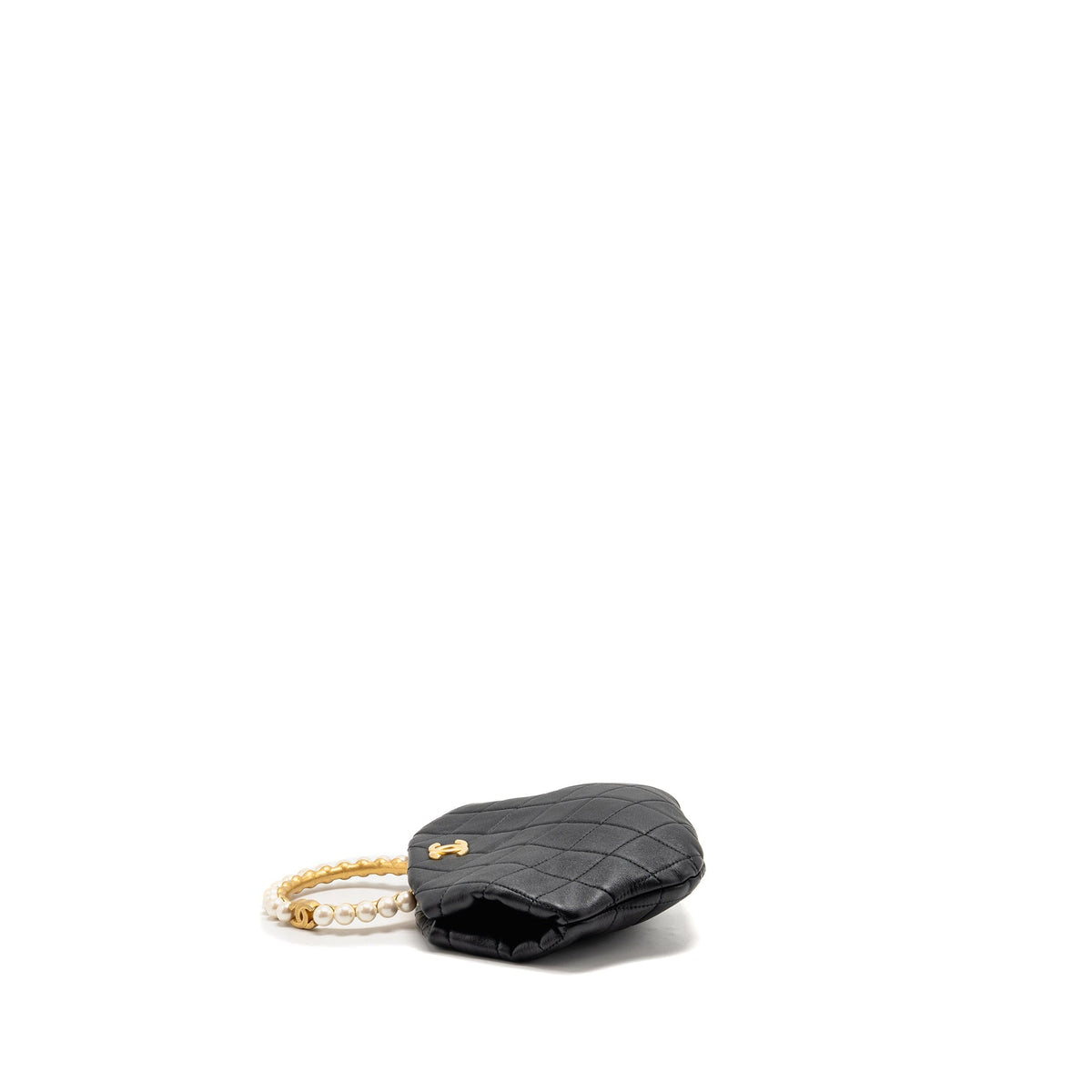 Chanel Pearl Crown Handle Clutch Lambskin Black GHW (Microchip)