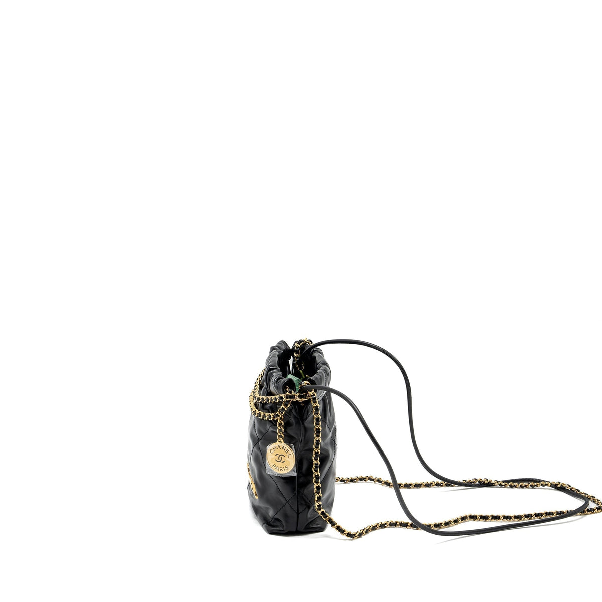 CHANEL MINI 22 BAG SHINY CALFSKIN BLACK GHW (MICROCHIP)