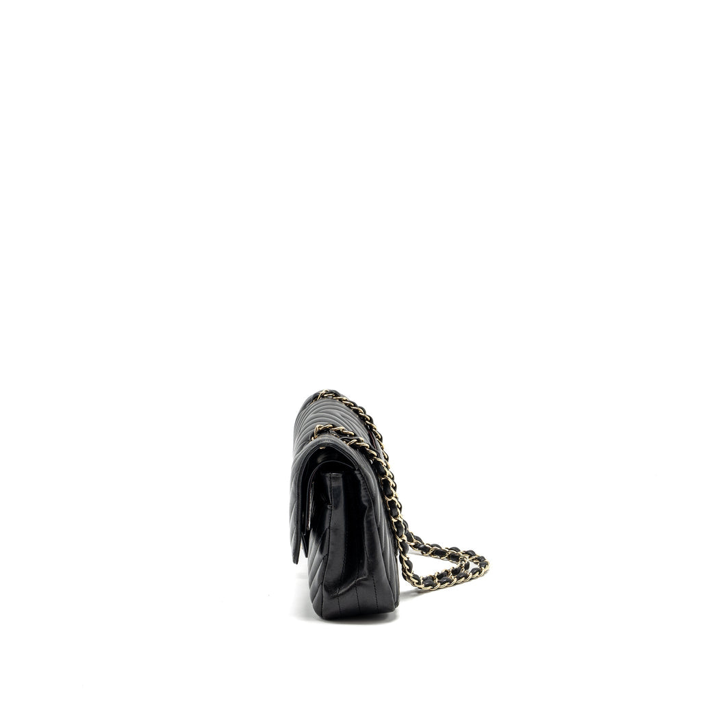 CHANEL MEDIUM CLASSIC DOUBLE FLAP BAG CHEVRON LAMBSKIN BLACK LGHW