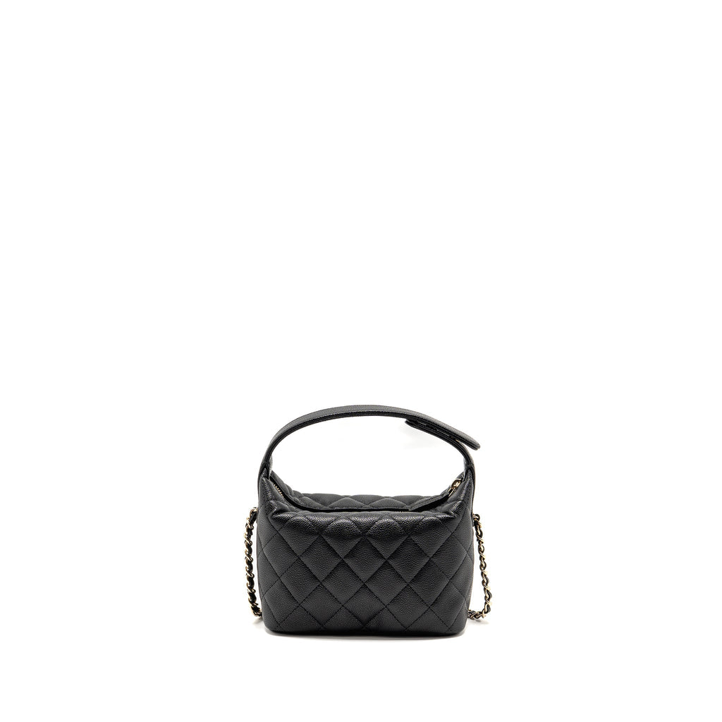 CHANEL QUILTED HOBO BAG WITH CHAIN CAVIAR BLACK LGHW (MICROCHIP)