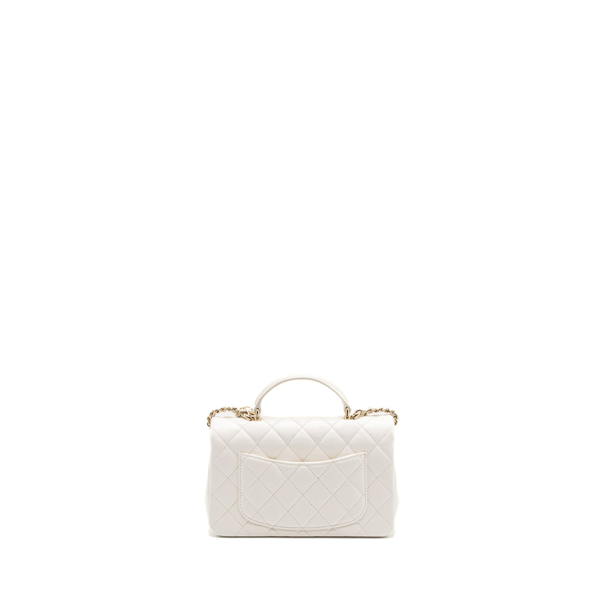 CHANEL TOP HANDLE MINI RECTANGULAR FLAP BAG LAMBSKIN WHITE LGHW (MICROCHIP)