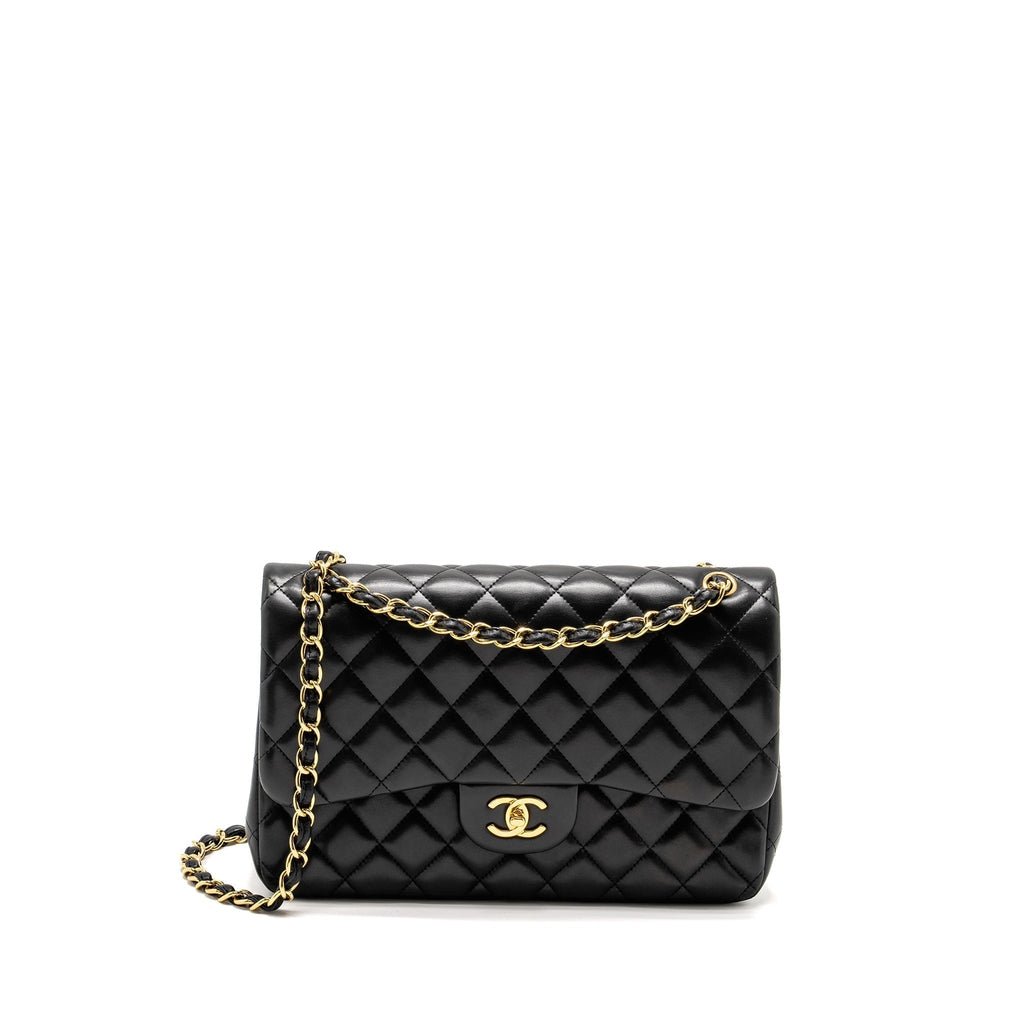 CHANEL JUMBO CLASSIC DOUBLE FLAP BAG LAMBSKIN BLACK GHW