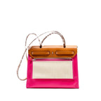 HERMES HERBAG 31 ZIP BAG TOILE H BERLINER CANVAS / HUNTER ROSE SHOCKING / BEIGE / FAUVE SHW