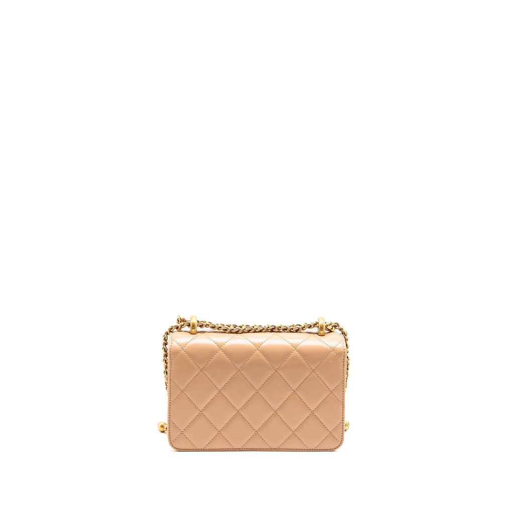 CHANEL GOLD CRUSH MINI FLAP BAG CALFSKIN BEIGE GHW (MICROCHIP)