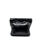 CHANEL SMALL 22 BAG GOLD LETTER SHINY  CALFSKIN BLACK BRUSHED GHW (MICROCHIP)