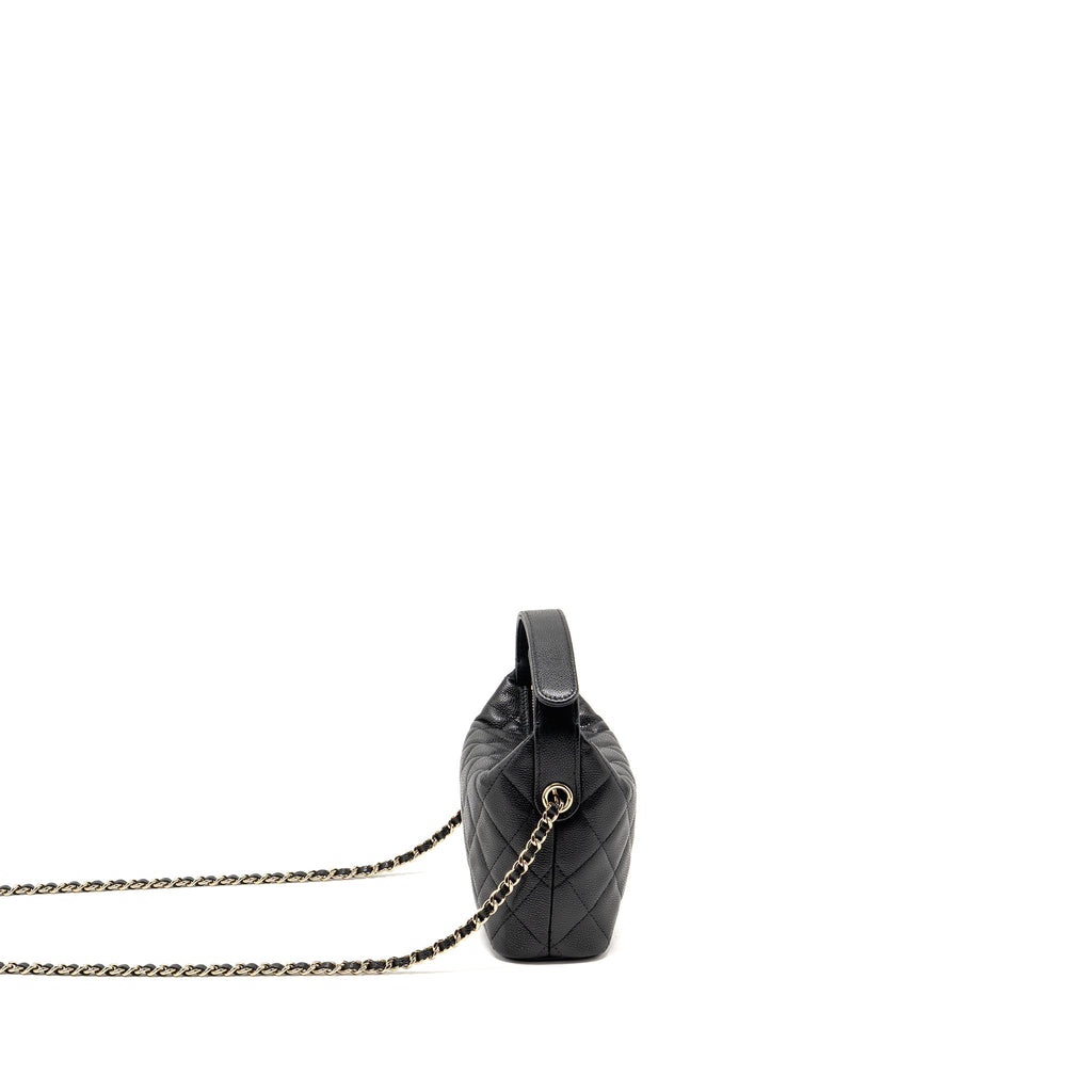 CHANEL QUILTED HOBO BAG WITH CHAIN CAVIAR BLACK LGHW (MICROCHIP)