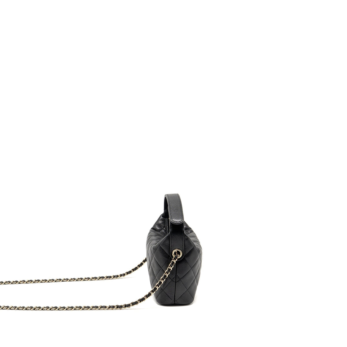 CHANEL QUILTED HOBO BAG WITH CHAIN CAVIAR BLACK LGHW (MICROCHIP)