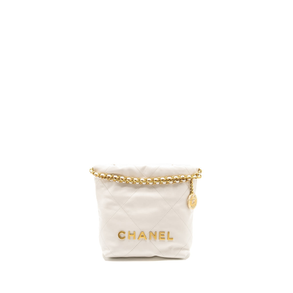 CHANEL MINI 22 BAG SHINY CALFSKIN WHITE GHW (MICROCHIP)