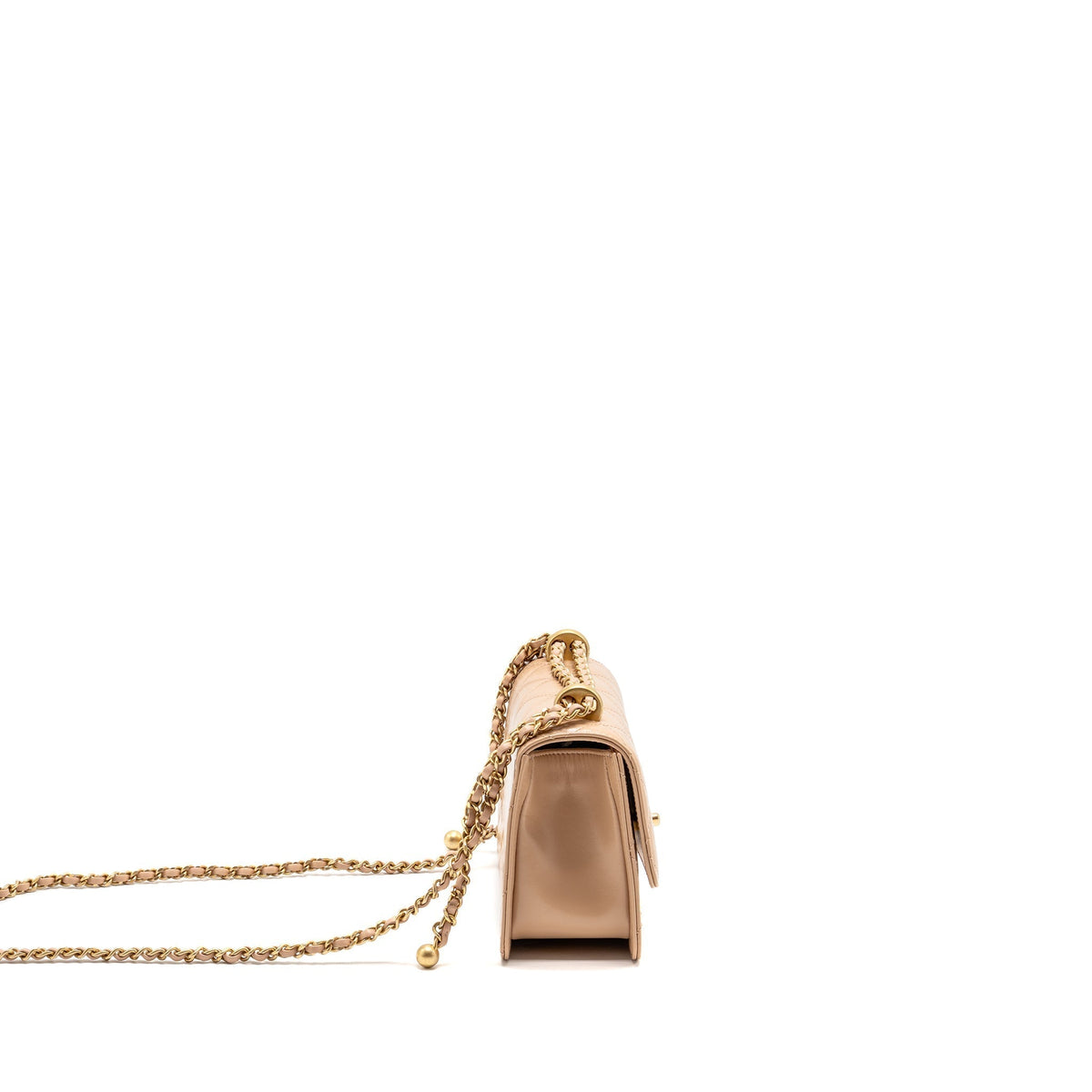 CHANEL GOLD CRUSH MINI FLAP BAG CALFSKIN BEIGE GHW (MICROCHIP)