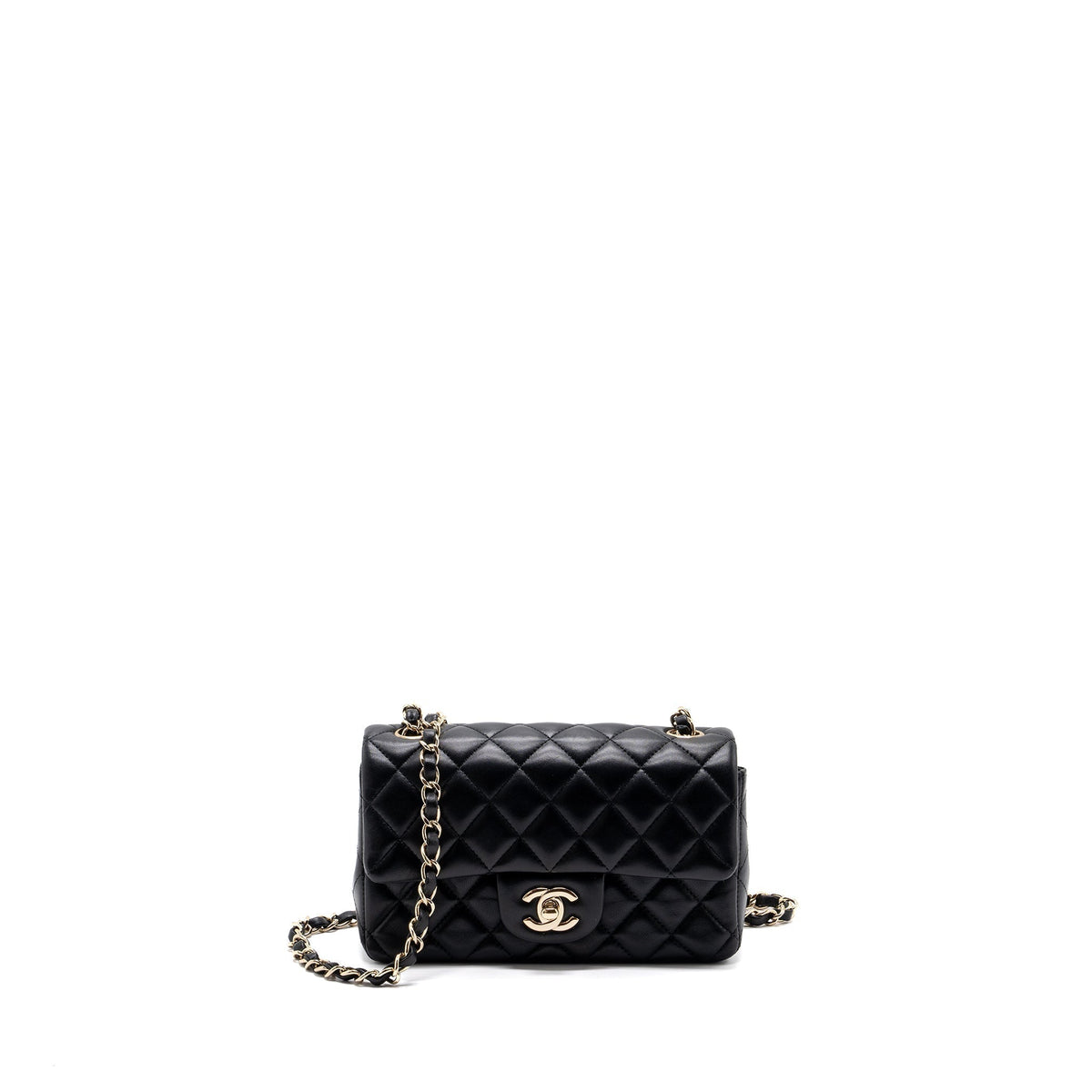 CHANEL MINI RECTANGULAR FLAP BAG LAMBSKIN BLACK LGHW (MICROCHIP)