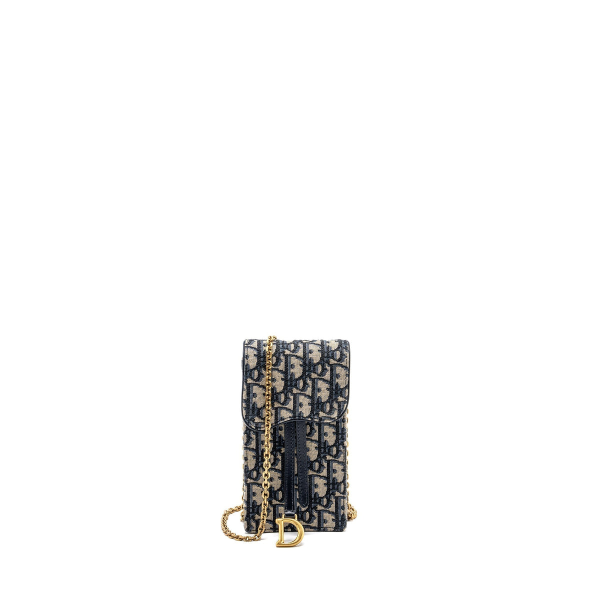 DIOR SADDLE PHONE POUCH DIOR OBLIQUE JACQUARD BLUE GHW