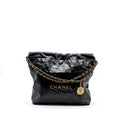 CHANEL SMALL 22 BAG GOLD LETTER SHINY  CALFSKIN BLACK BRUSHED GHW (MICROCHIP)