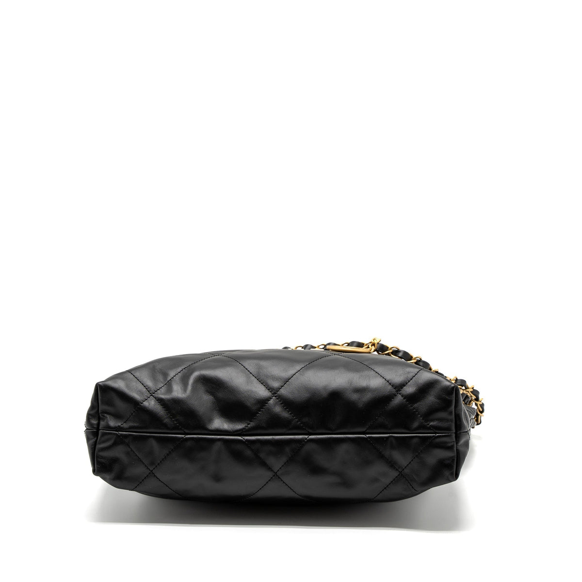 CHANEL SMALL 22 BAG WHITE LETTER SHINY CALFSKIN BLACK BRUSHED GHW (MICROCHIP)
