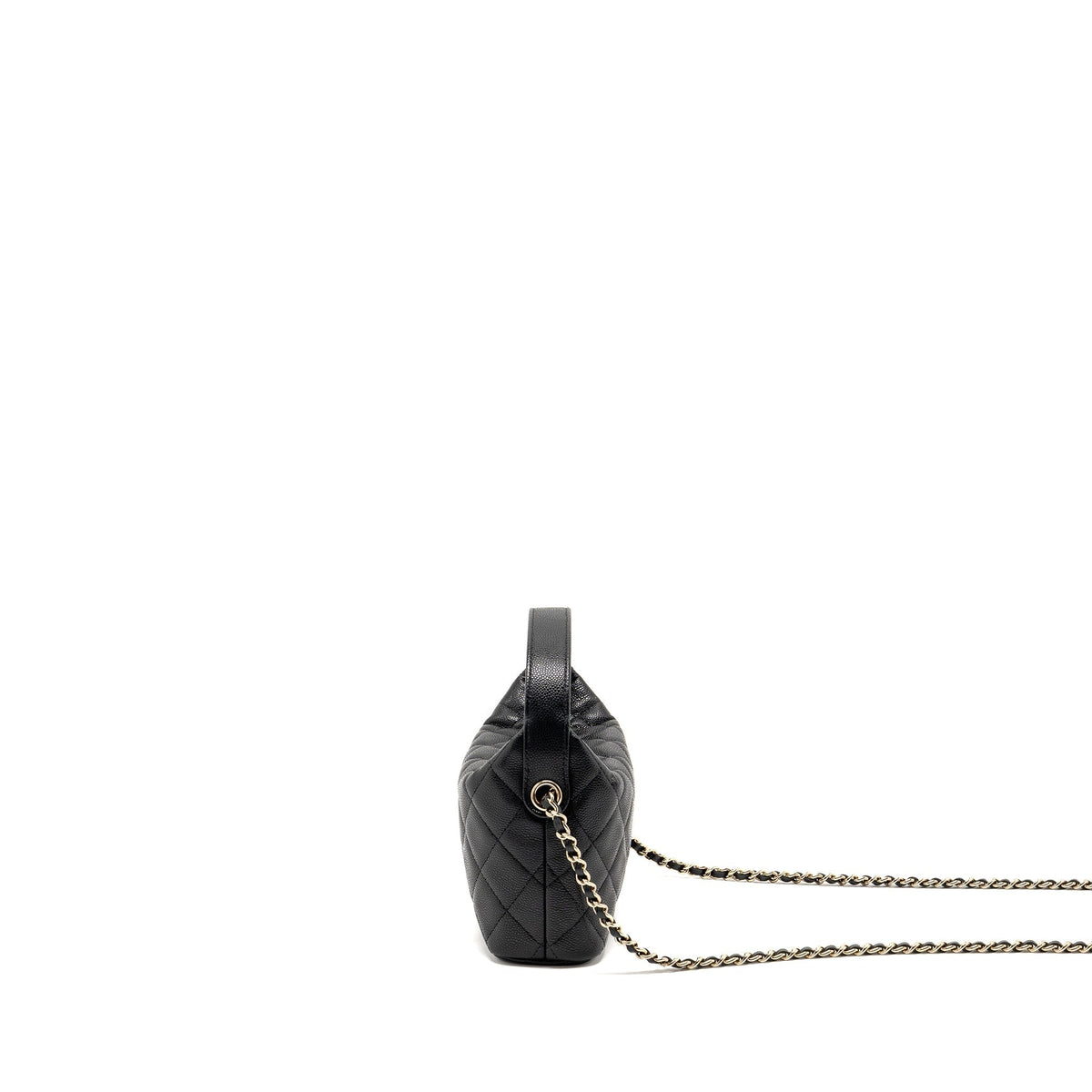 CHANEL QUILTED HOBO BAG WITH CHAIN CAVIAR BLACK LGHW (MICROCHIP)