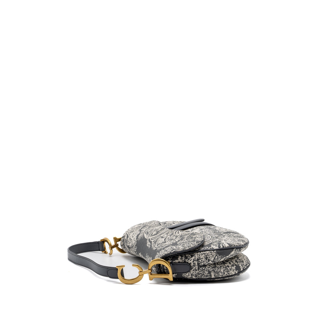 DIOR SADDLE BAG TOILE DE JOUY CANVAS / LEATHER GREY GHW