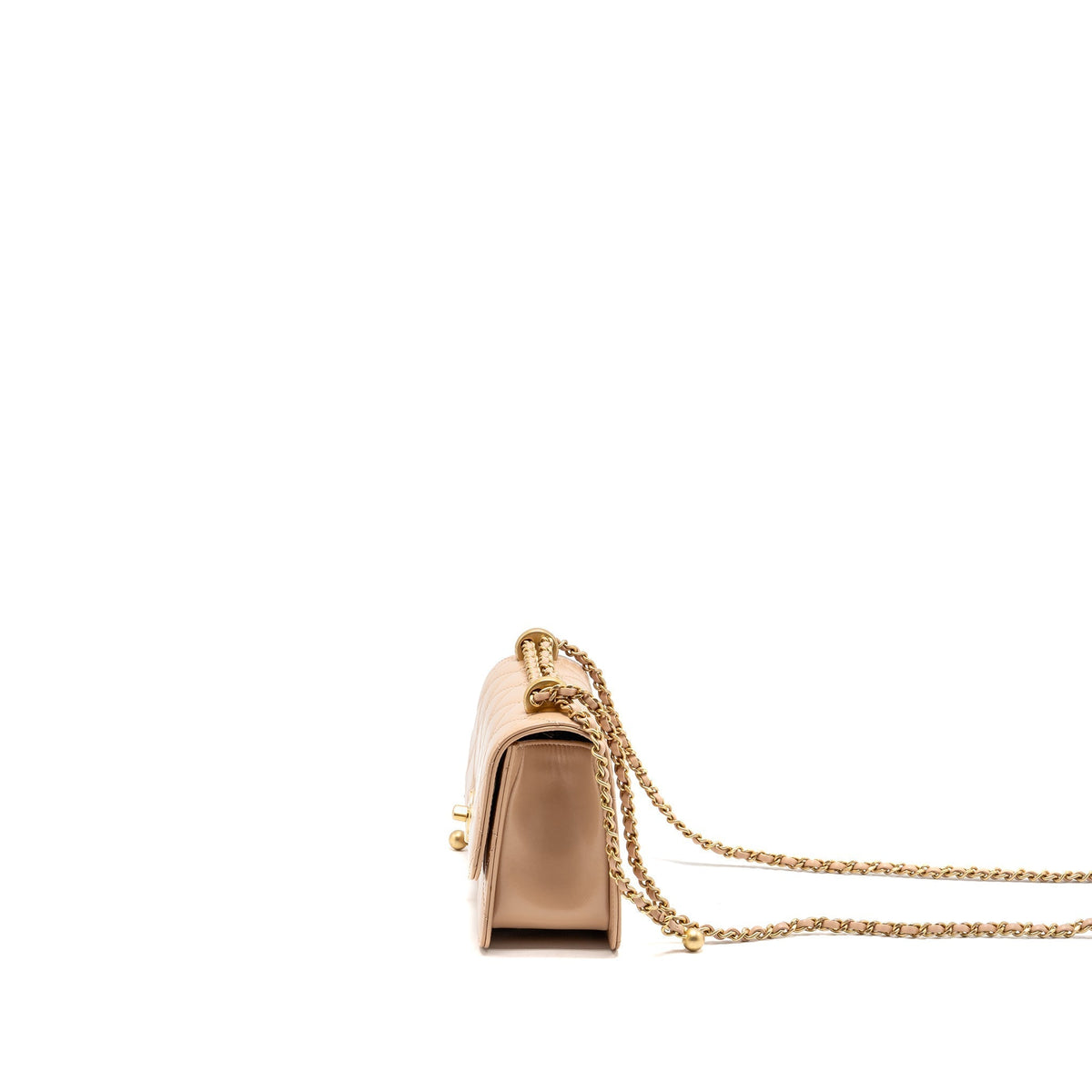 CHANEL GOLD CRUSH MINI FLAP BAG CALFSKIN BEIGE GHW (MICROCHIP)