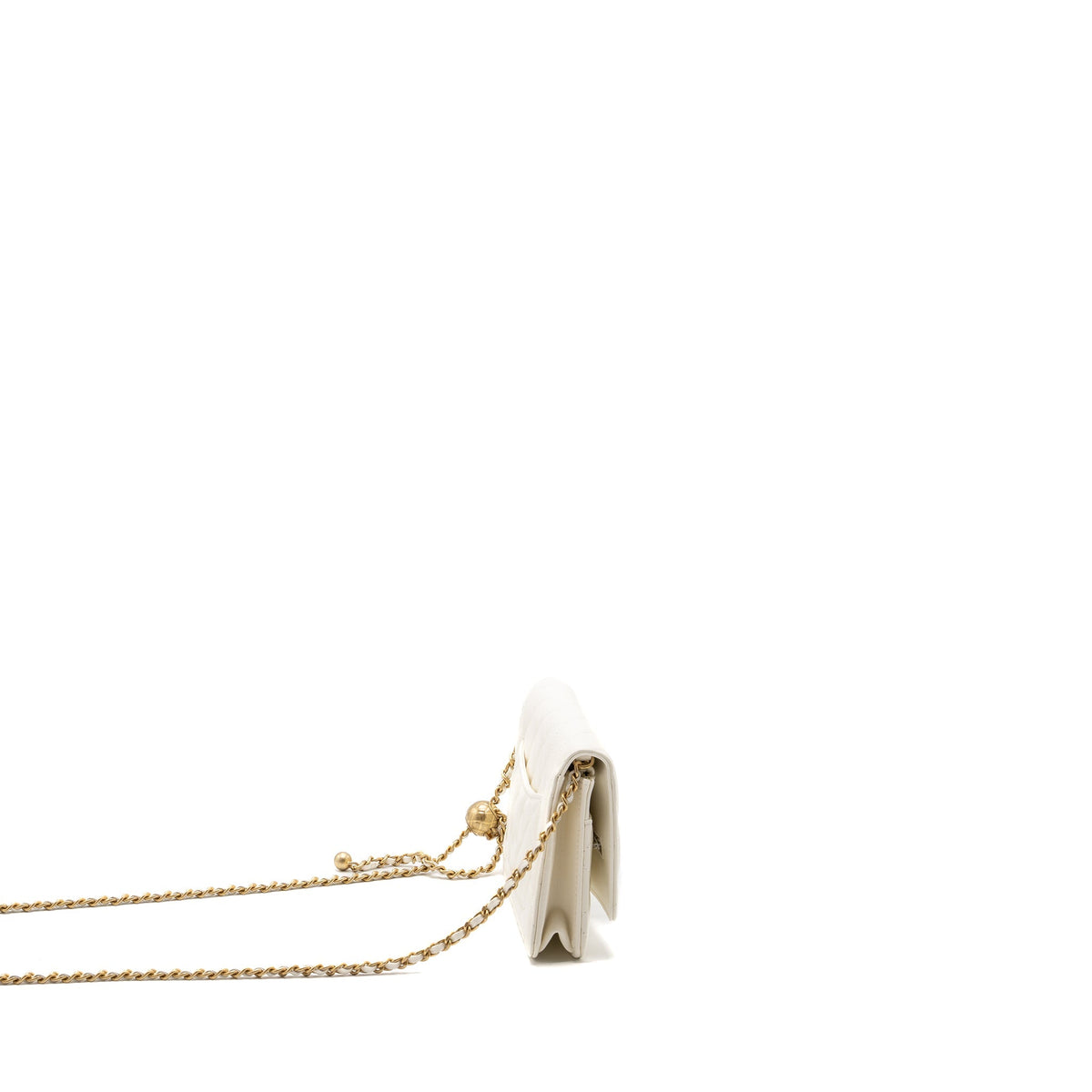 CHANEL PEARL CRUSH WALLET ON CHAIN LAMBSKIN WHITE GHW (MICROCHIP)