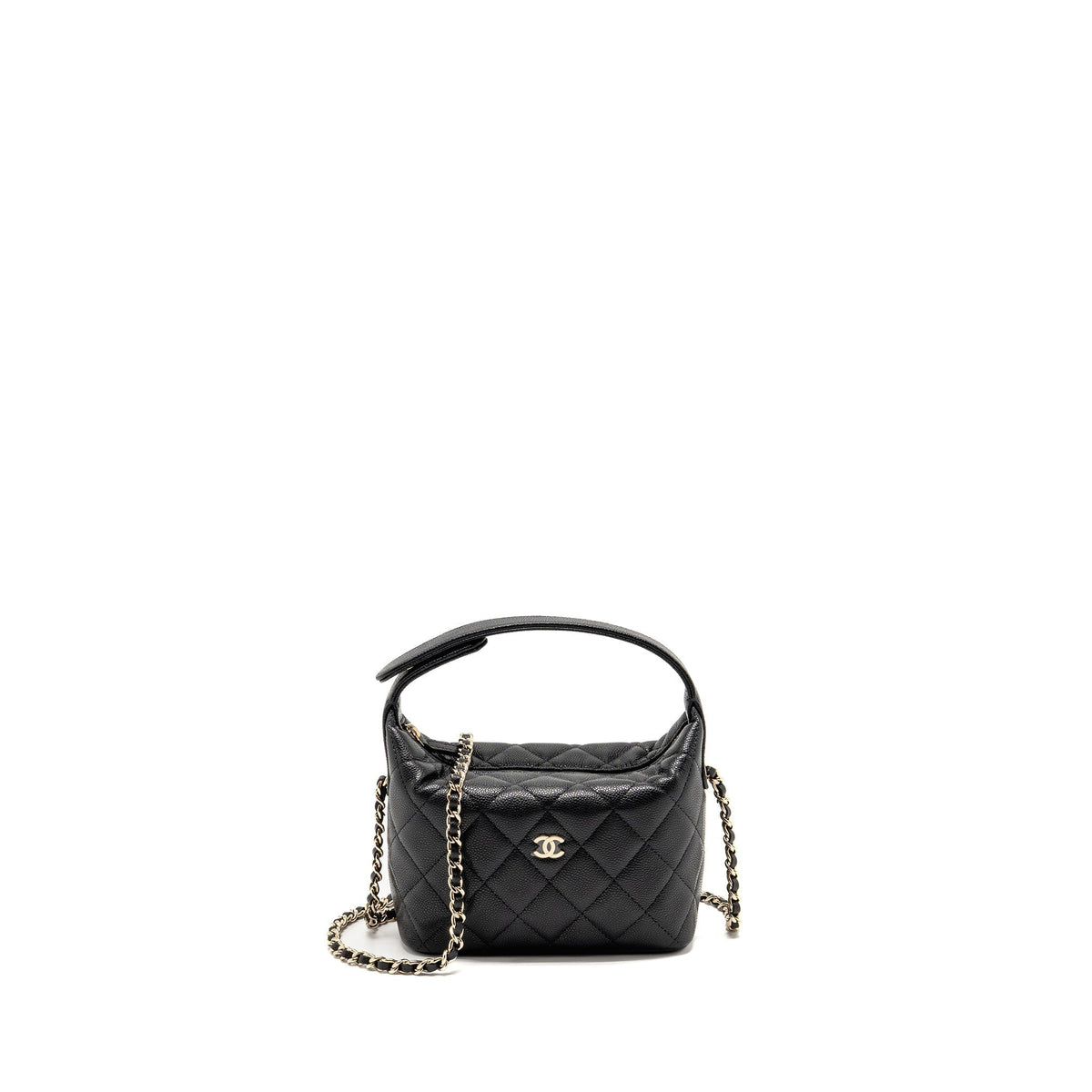 CHANEL QUILTED HOBO BAG WITH CHAIN CAVIAR BLACK LGHW (MICROCHIP)