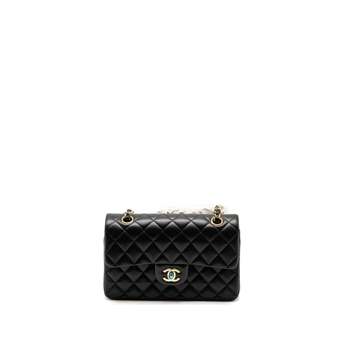 CHANEL SMALL CLASSIC DOUBLE FLAP BAG LAMBSKIN BLACK GHW(MICROCHIP)