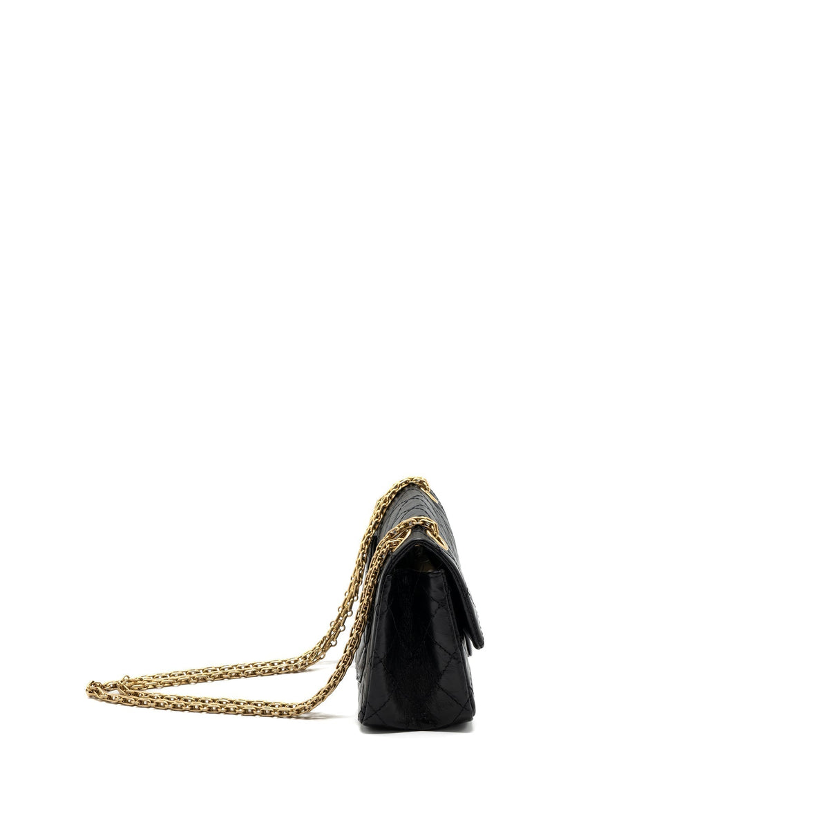 CHANEL MINI 2.55 REISSUE FLAP BAG AGED CALFSKIN BLACK BRUSHED GHW