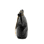 CHANEL SMALL 22 BAG WHITE LETTER SHINY CALFSKIN BLACK BRUSHED GHW (MICROCHIP)