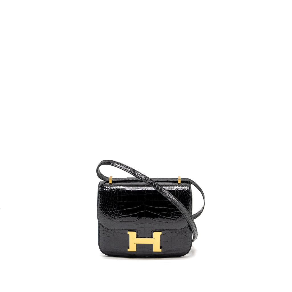 HERMES MINI CONSTANCE SHINY ALLIGATOR MISSISSIPPIENS BLACK GHW