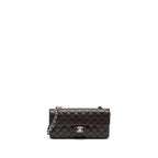 CHANEL EAST WEST CLASSIC QUILTED FLAP BAG CAVIAR CHOCOLATE SHW