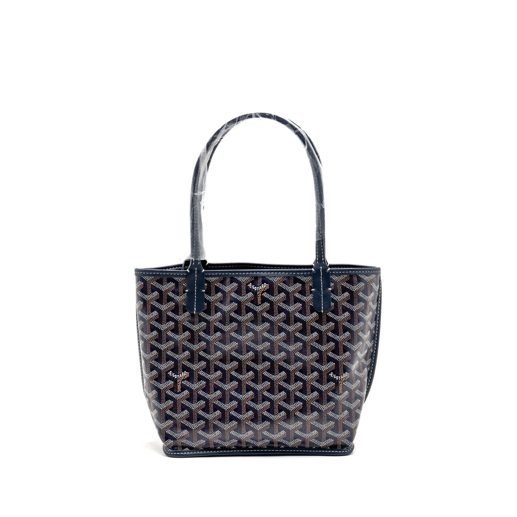 Goyard Mini Anjou Tote Bag Goyardine Canvas/Calfskin Bleu Marine SHW