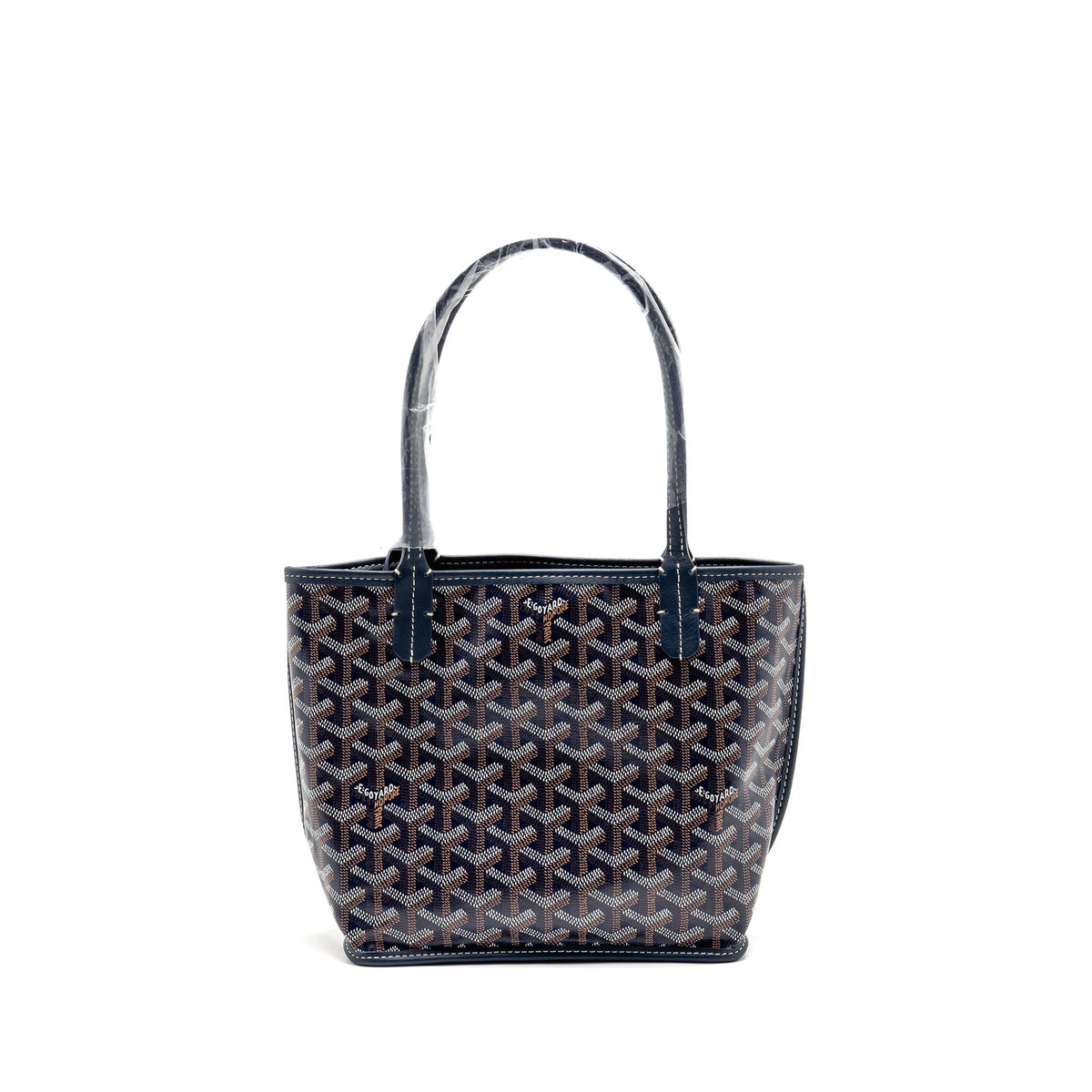 Goyard Mini Anjou Tote Bag Goyardine Canvas/Calfskin Bleu Marine SHW