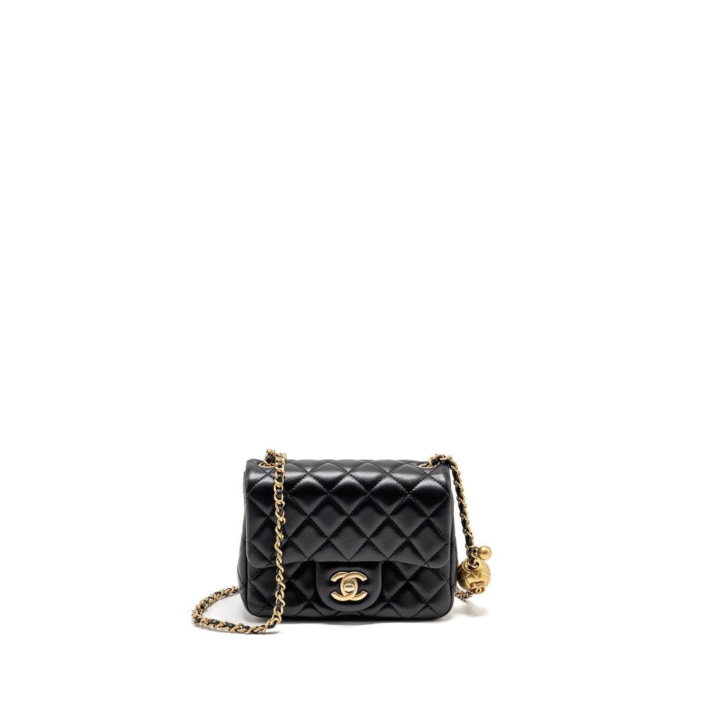 CHANEL PEARL CRUSH MINI SQUARE LAMBSKIN BLACK GHW