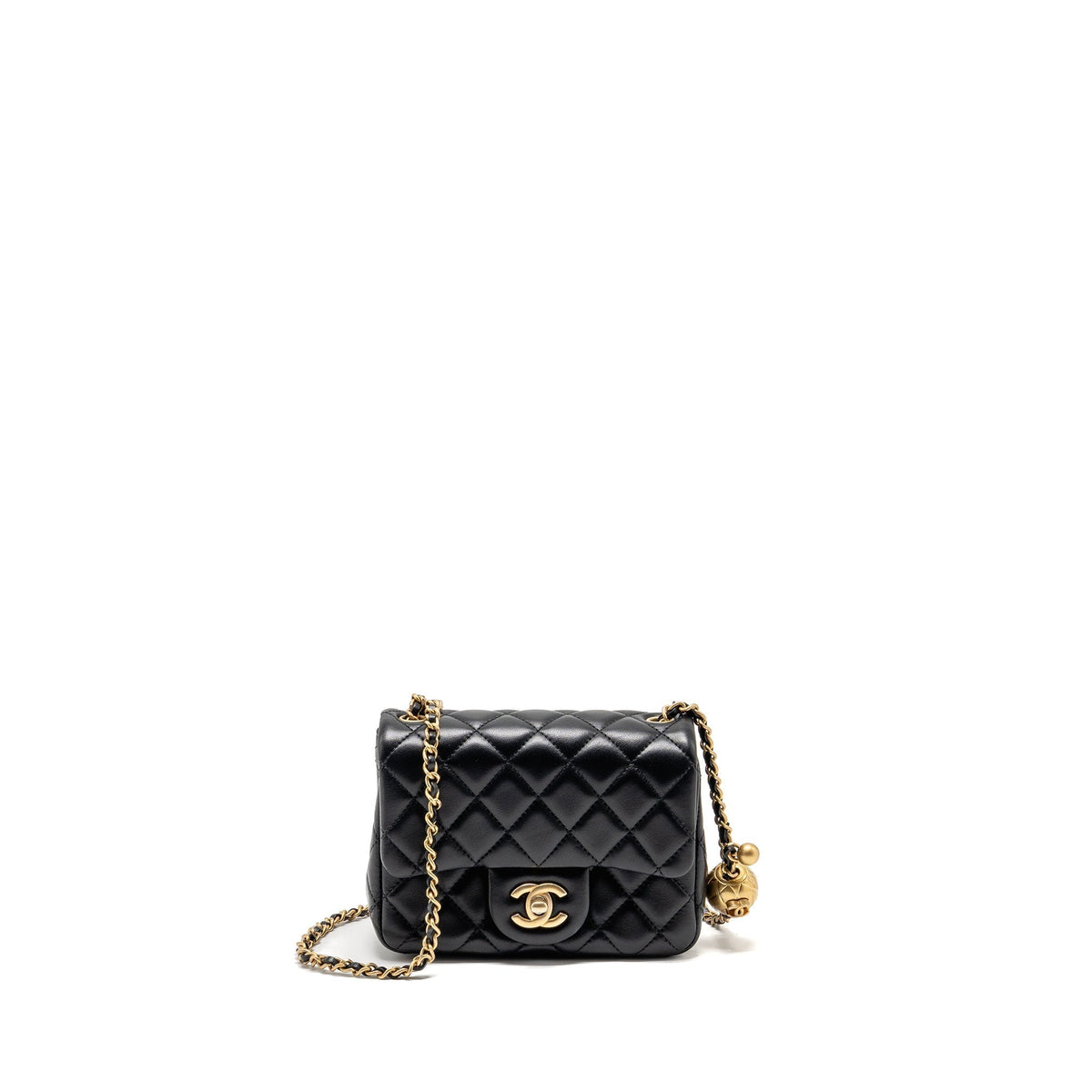 CHANEL PEARL CRUSH MINI SQUARE LAMBSKIN BLACK GHW